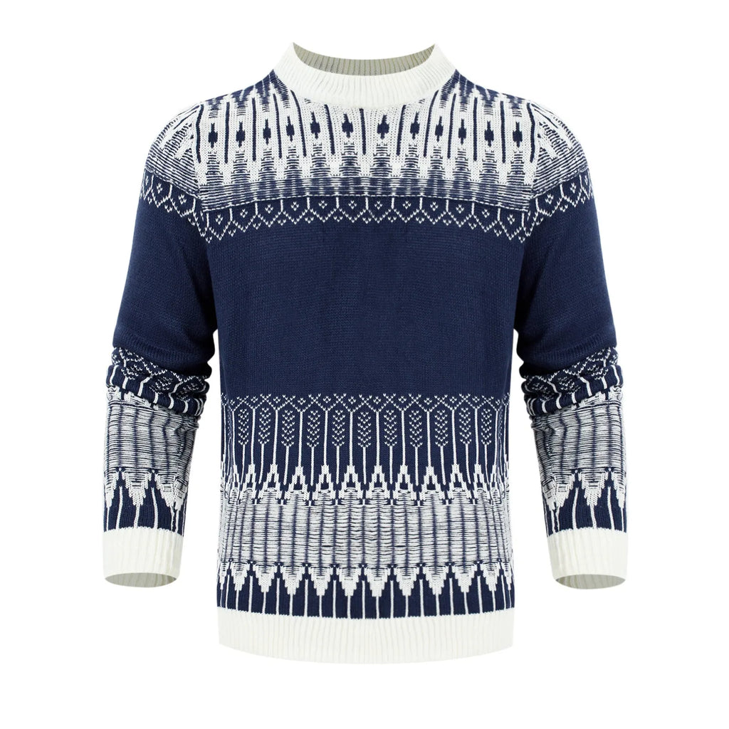 Men's knitted long-sleeve pullover sweater in one of five styles, sized S to 5XL.