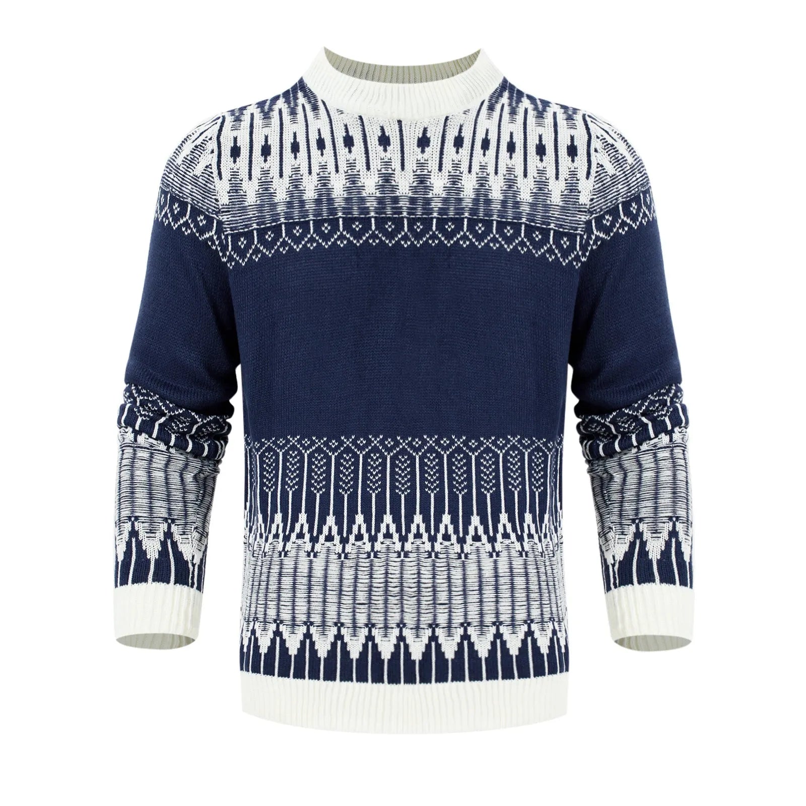 Men's knitted long-sleeve pullover sweater in one of five styles, sized S to 5XL.