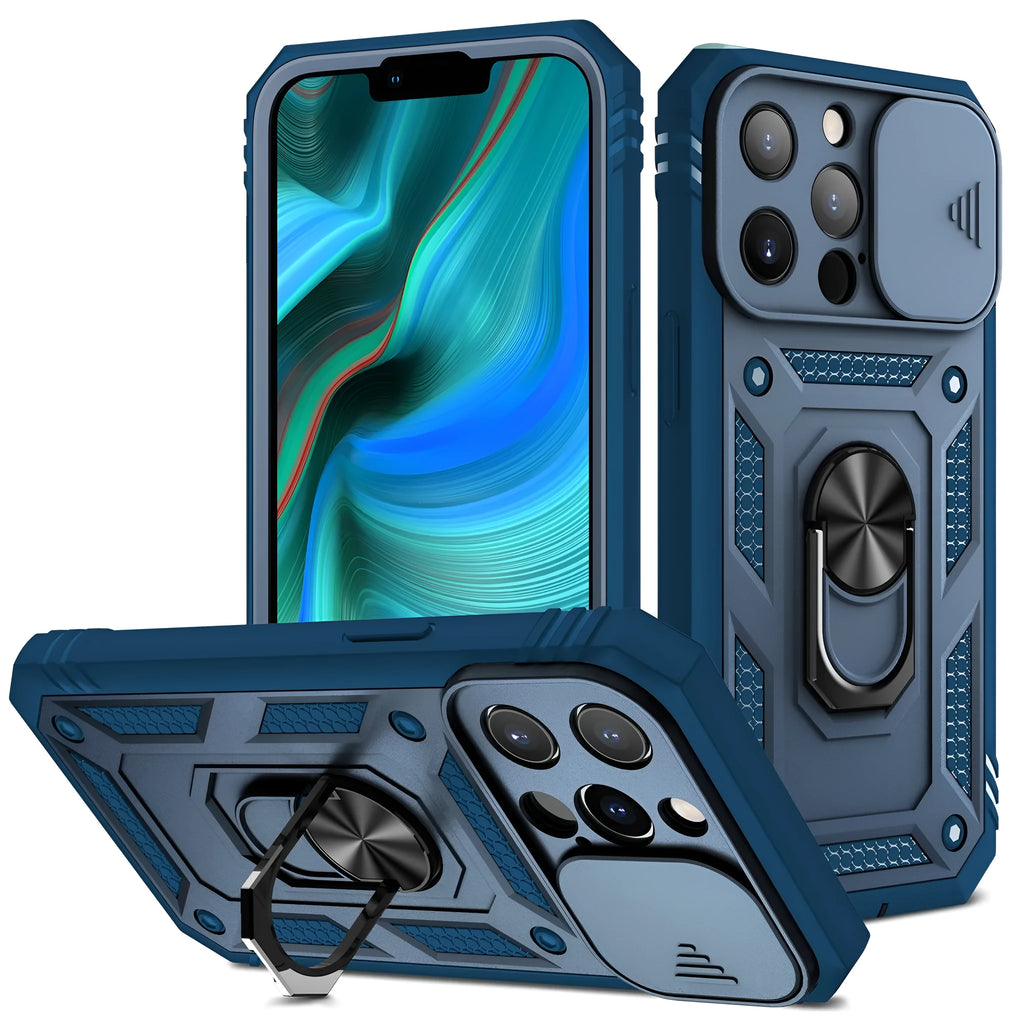 Magnetic sliding window bracket phone case for Apple iPhone in two-tone colours