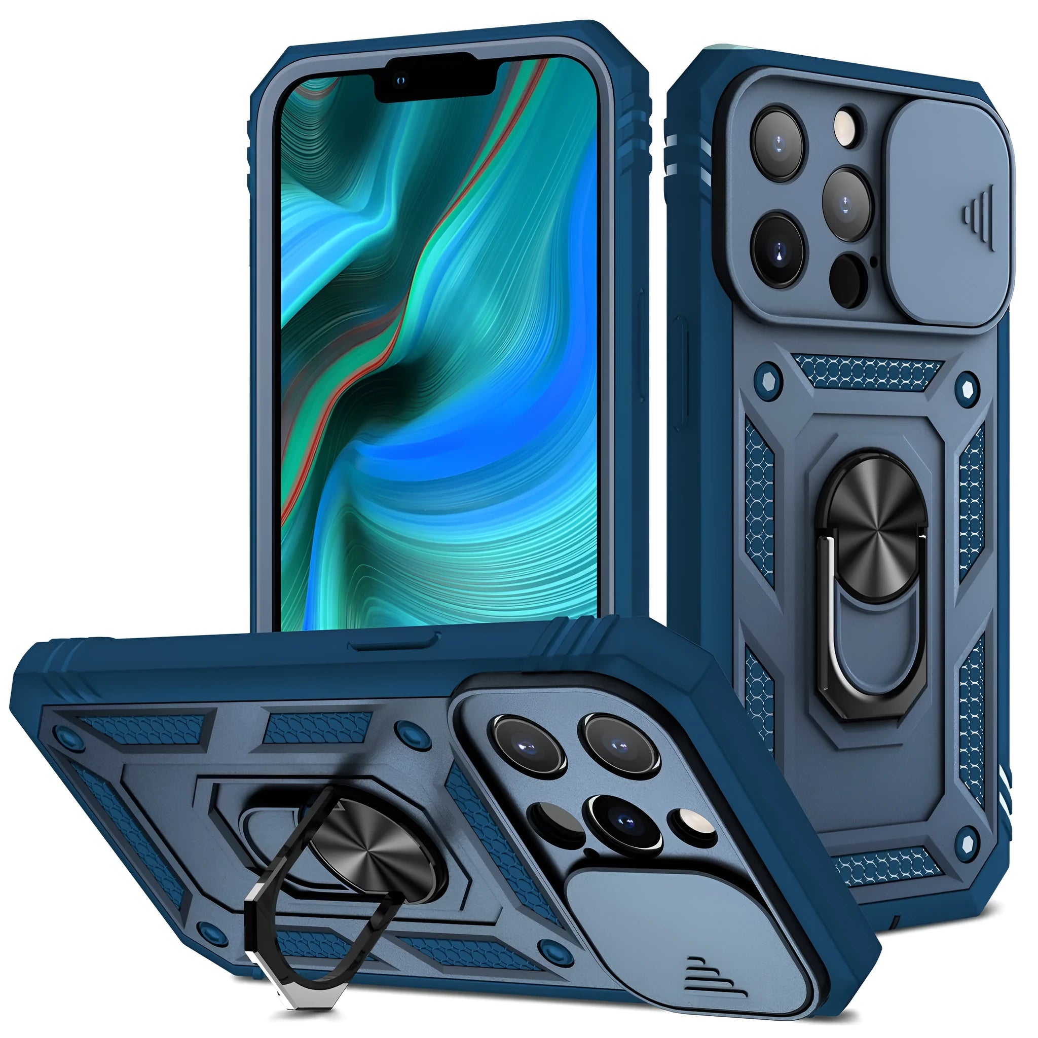 Magnetic sliding window bracket phone case for Apple iPhone in two-tone colours