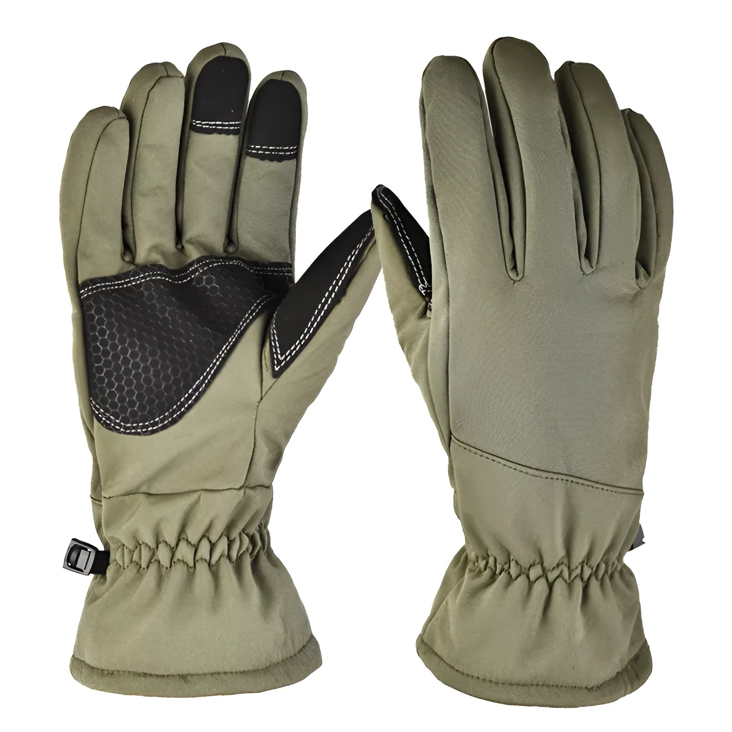 Tactical winter ski gloves with non-slip grip and touchscreen fingertips in camouflage colour
