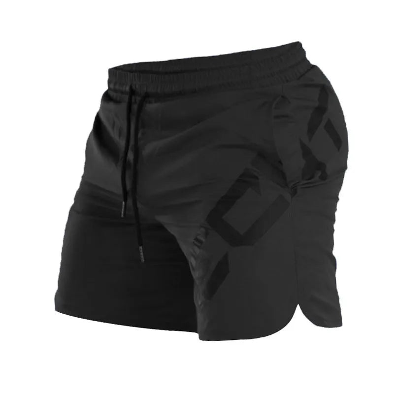 Men's black knee-length running shorts with quick-dry fabric for summer training