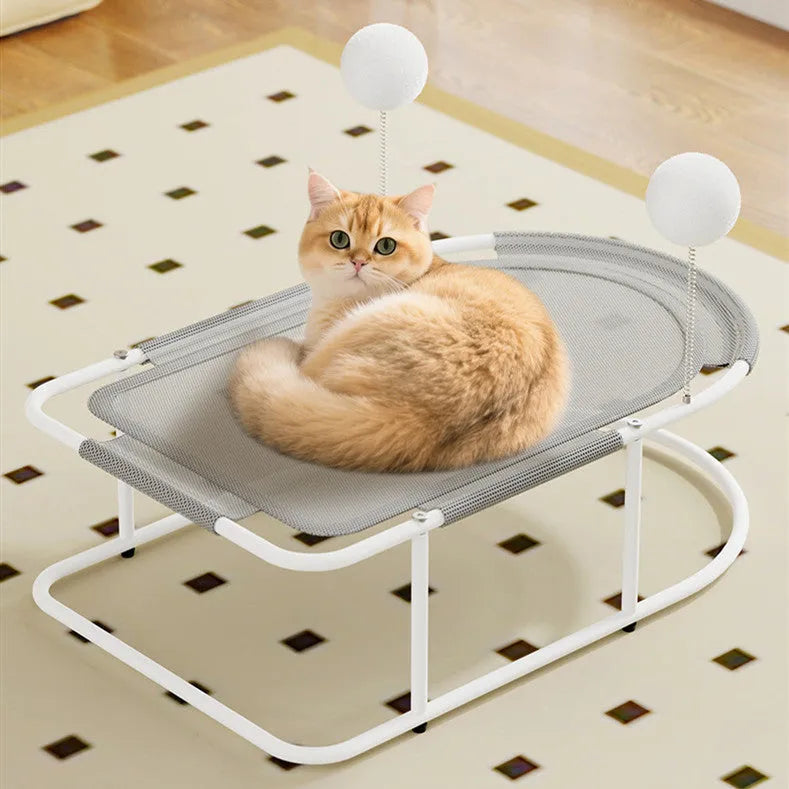 Large grey fabric kennel bed for cats and puppies with breathable bracket design.