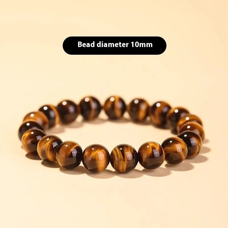 Tigereye stone Buddha bracelet with single circle rosary design showing natural banded patterns on beads