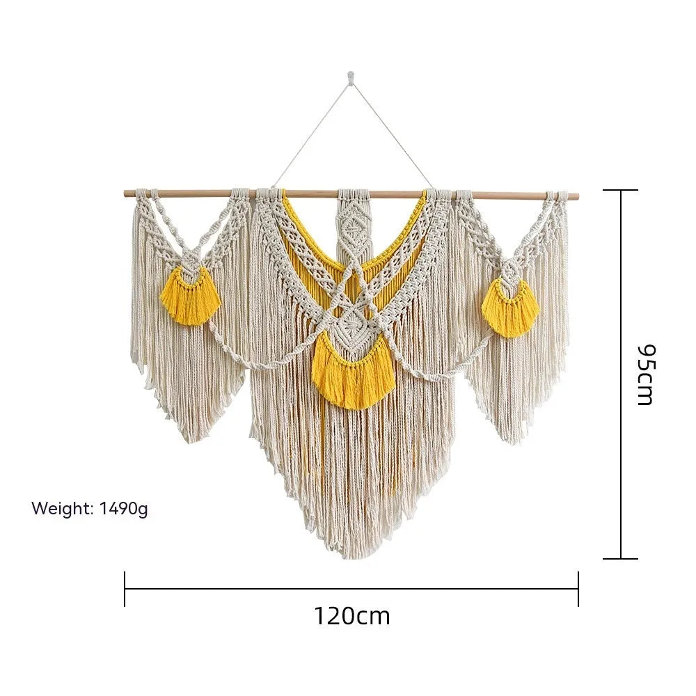 Nordic style creamy white cotton tapestry wall hanging 120x95cm rectangle hand-made weaving