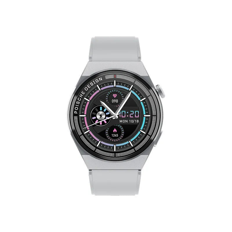Black Bluetooth Call Smartwatch with 1.39 inch tempered glass screen and NFC payment feature showing blood sugar monitor interface