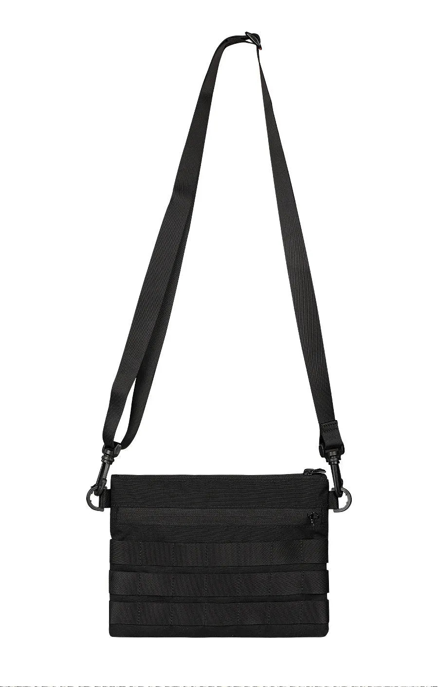 Black Oxford cloth military kit bag showing compact 18cm by 3.5cm size.