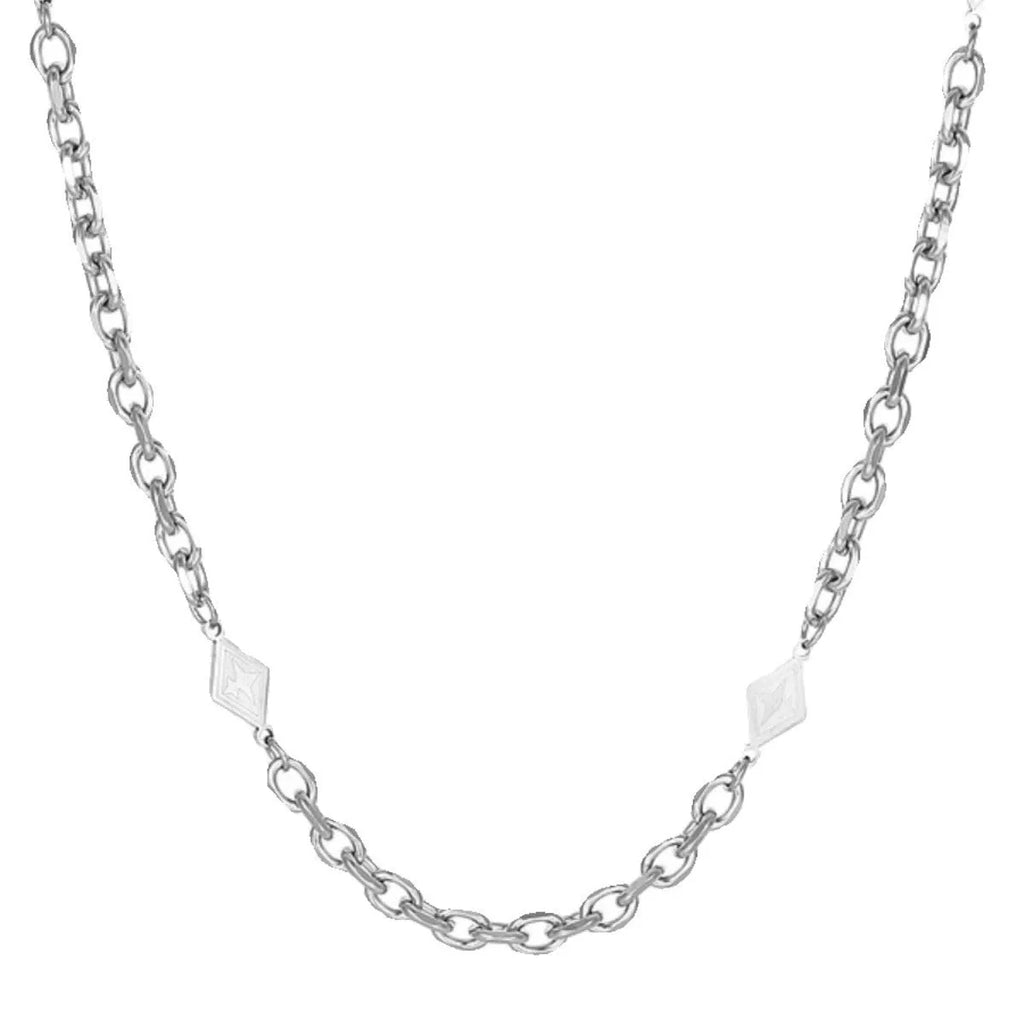 Men's hip hop style titanium steel necklace with octagonal star diamond pendant and Cuban link chain