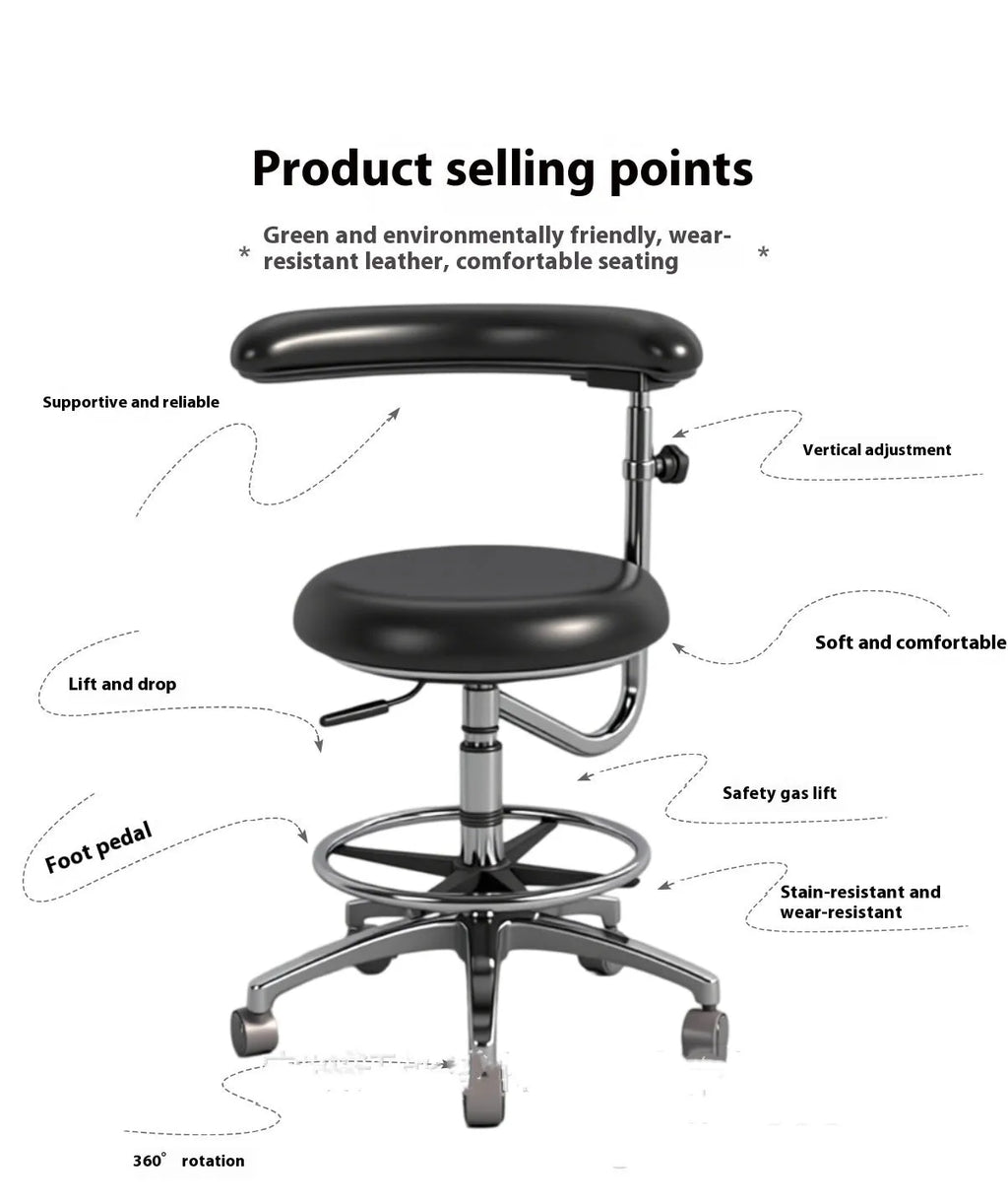 Black leather dental hospital chair with lift mechanism for height adjustment