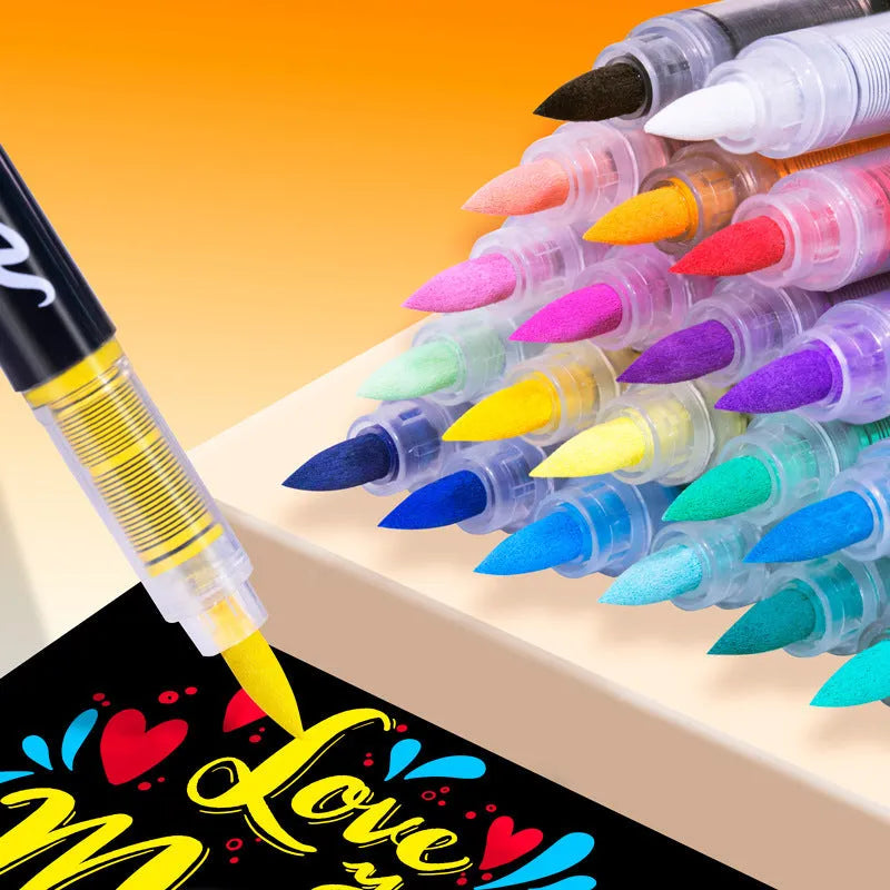 Set of straight liquid acrylic marker pens with soft tips in multiple colours for painting and graffiti