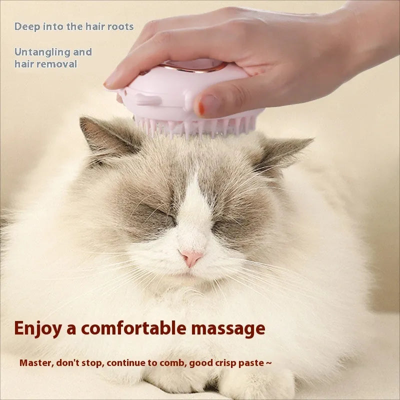 Multifunctional pet comb with laser toy for cat and dog grooming in pink or yellow colour