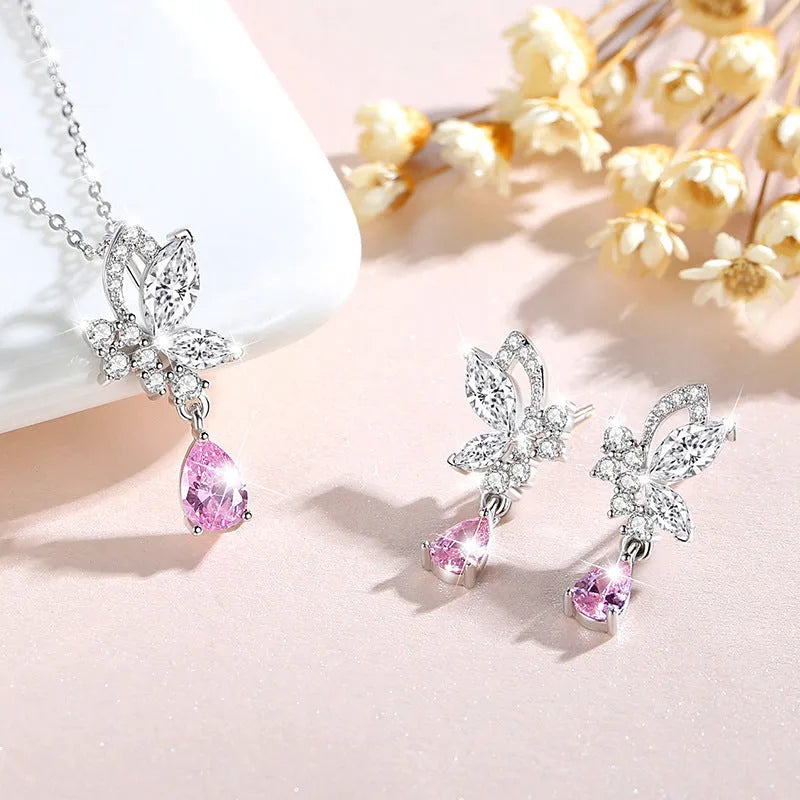 Crystal butterfly silver stud earrings for women made from 925 sterling silver