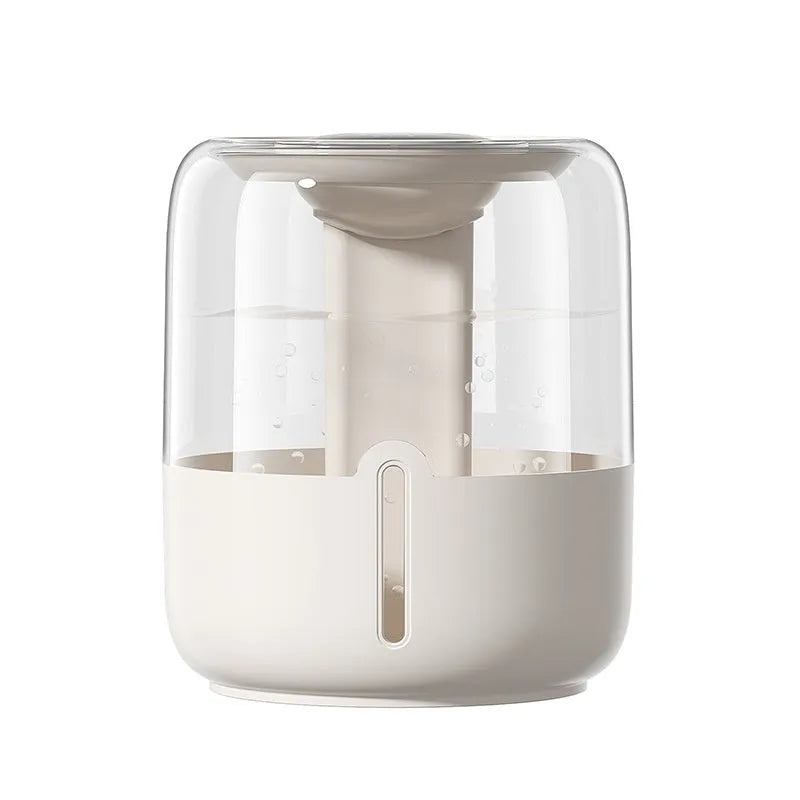 Beige circular USB humidifier with dual spray nozzles and humidity display
