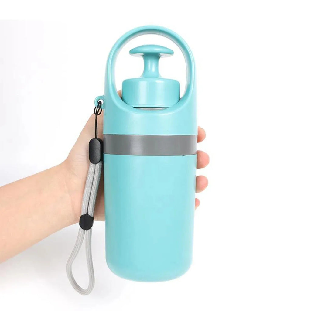 Blue and orange portable pet pooper scooper claw tools with built-in waste bag dispensers.