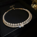 Geometric alloy collarbone necklace with curved round design in 44 silver electroplated finish
