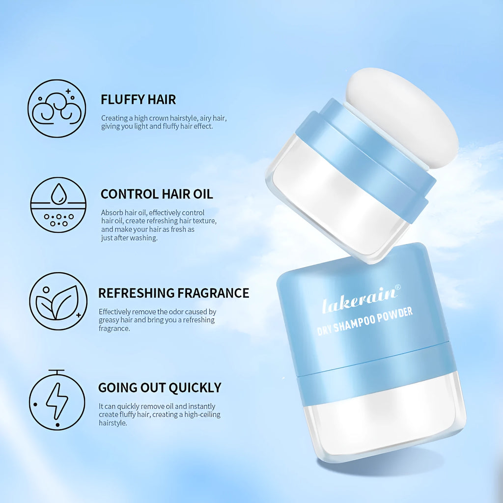 5g dry hair cleaning powder pack with sponge applicator and small mirror for refreshing bangs.