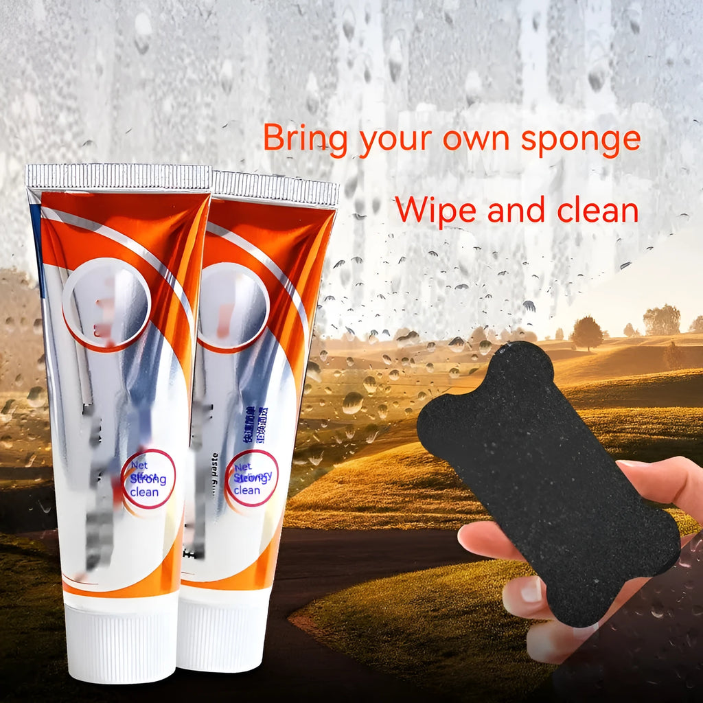White 65ml car windscreen scavenging agent bottle for oil stain removal, dimensions 13.2cm by 4.7cm.