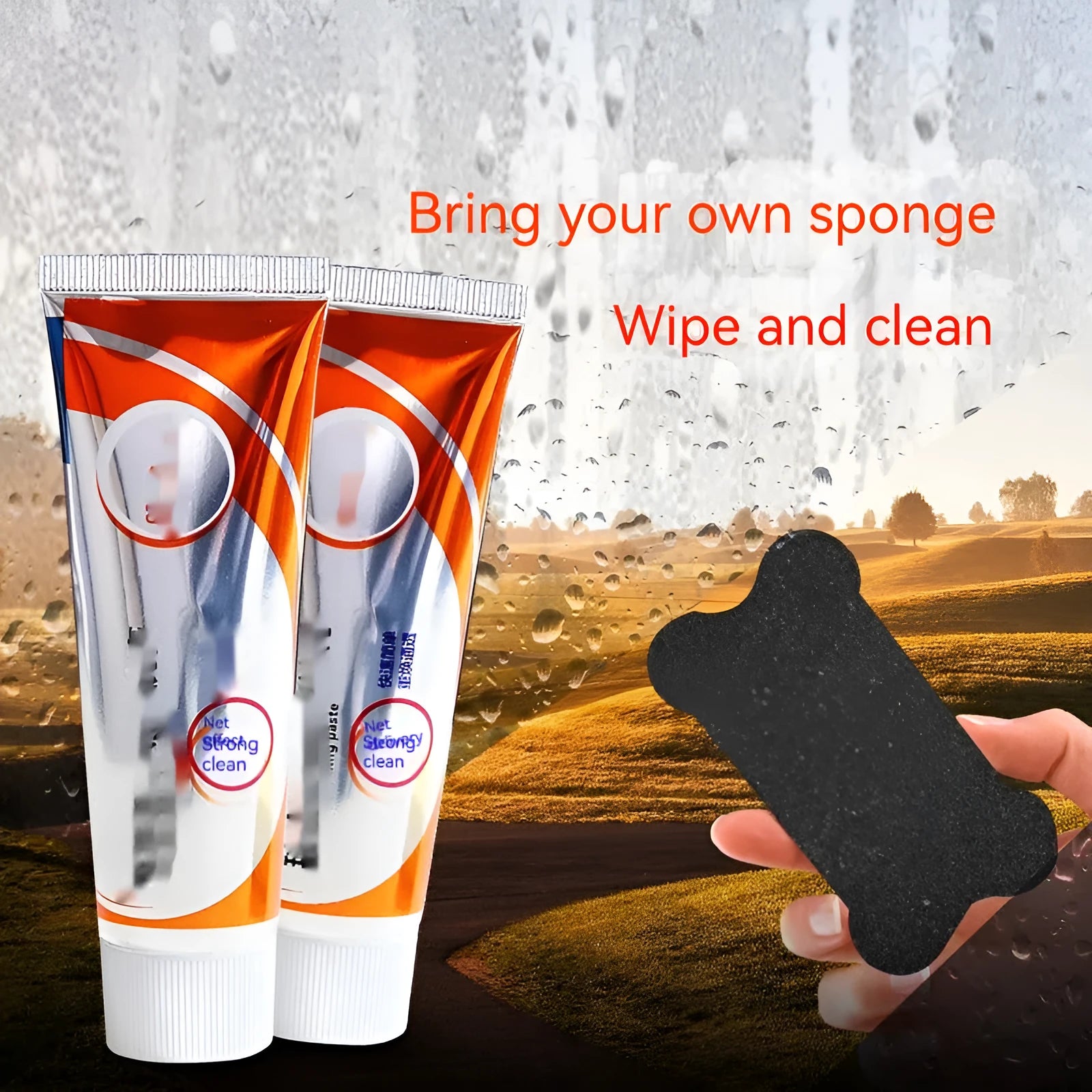 White 65ml car windscreen scavenging agent bottle for oil stain removal, dimensions 13.2cm by 4.7cm.