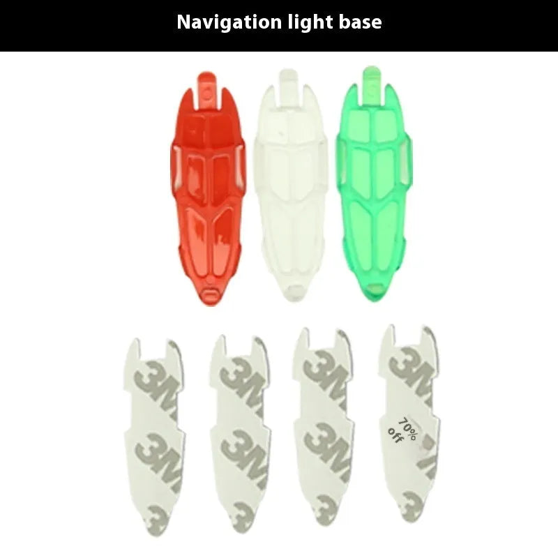 Three small V3 wireless charging waterproof LED navigation lights with adhesive backing for model boats and cars.