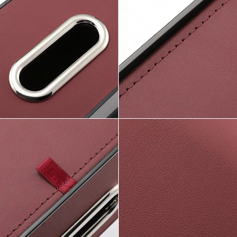 Genuine leather car tissue box holder storage bag in beige colour showing hanging strap