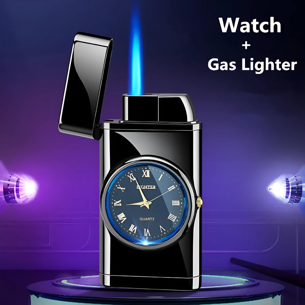 Electronic watch cigarette lighter with LED lamp in various metal finishes