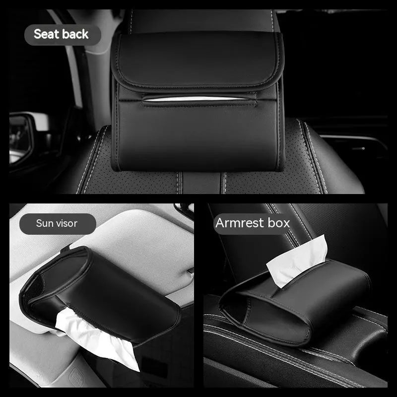 Leather car tissue box for hanging on vehicle chair backs in various colours