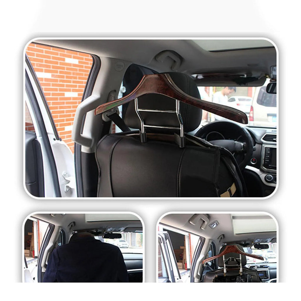 Wood yellow stainless steel car clothes hanger measuring 46.5 by 23 cm.