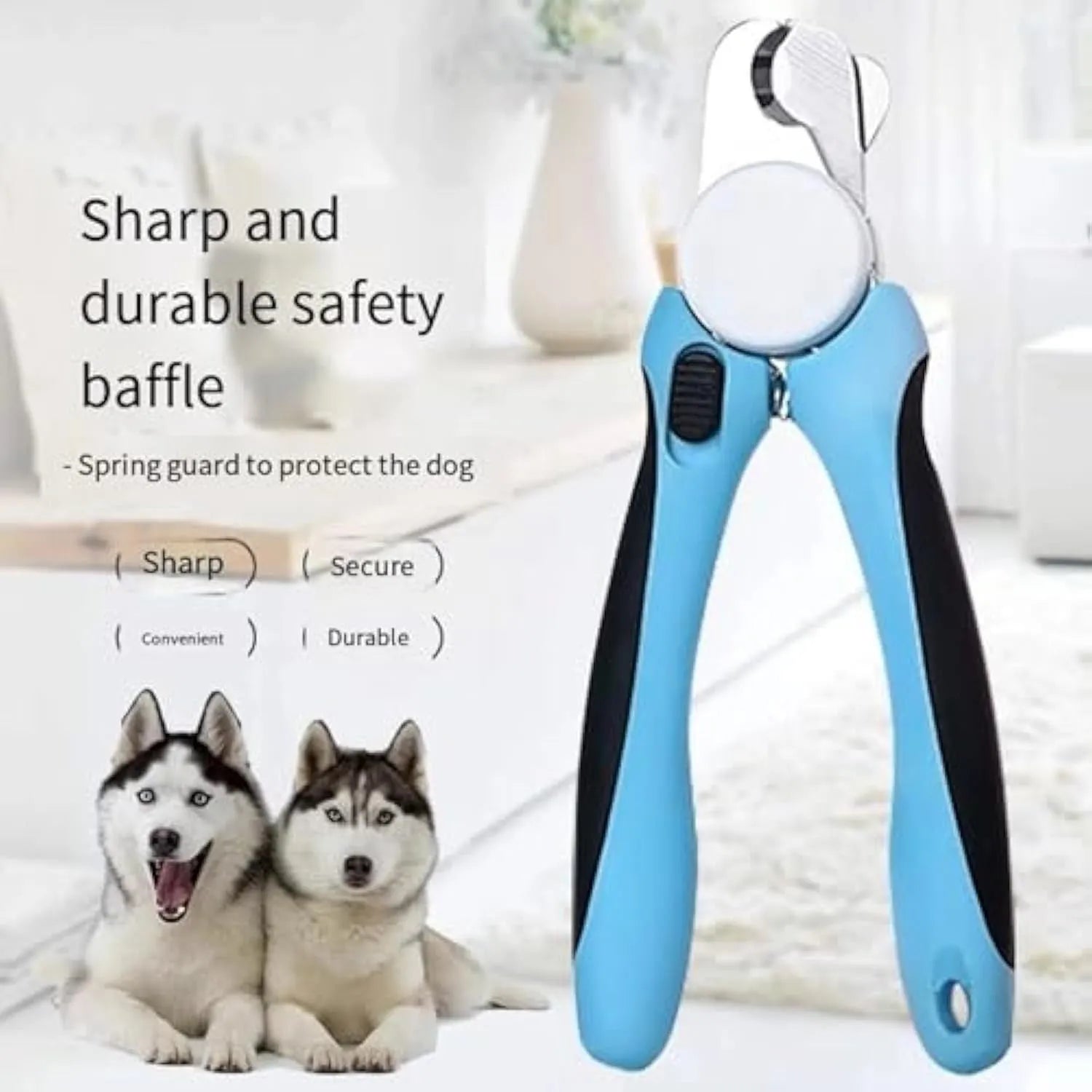 Blue heavy-duty dog nail clippers with safety guard for trimming thick nails on large breeds