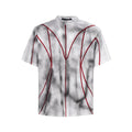 Women's padded shoulder T-shirt with patchwork detailing in short sleeve round neck design