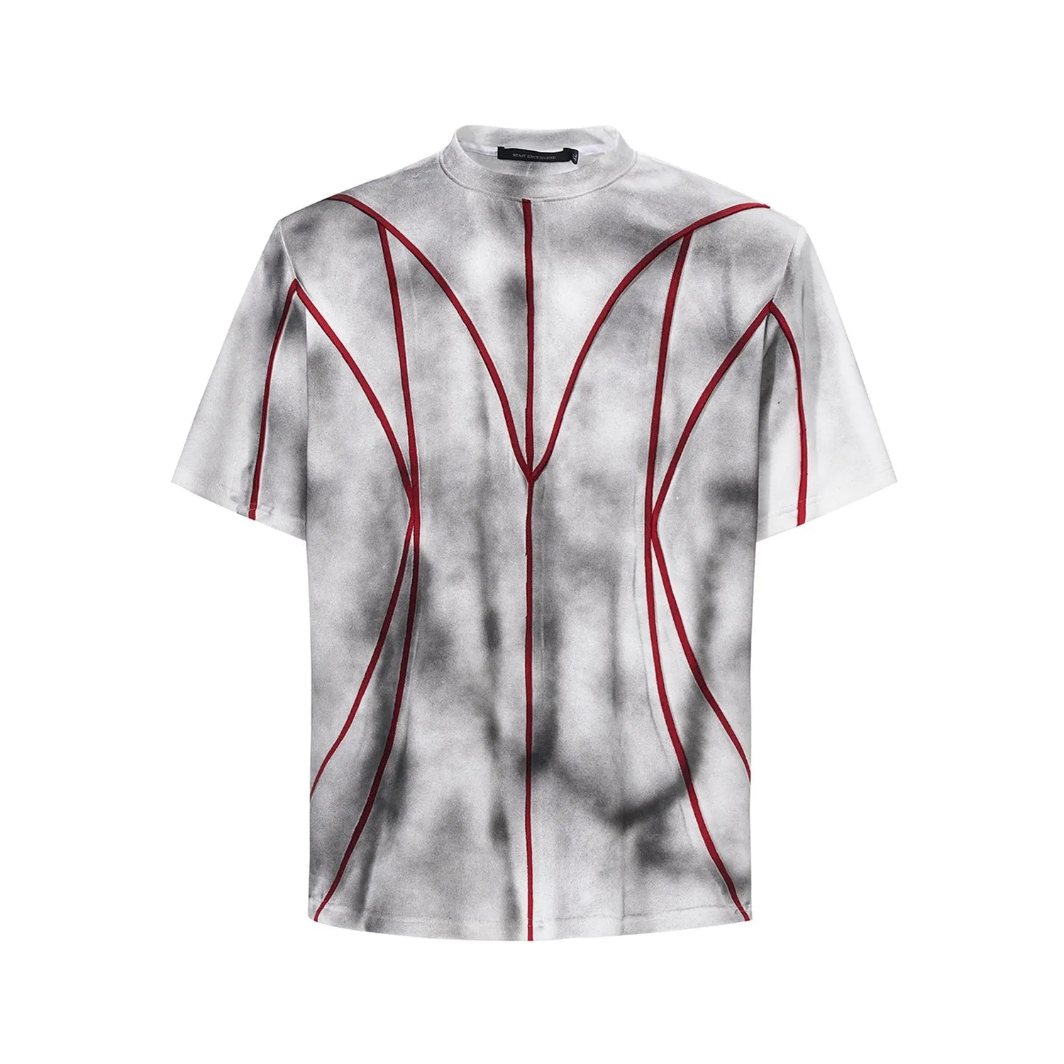 Women's padded shoulder T-shirt with patchwork detailing in short sleeve round neck design