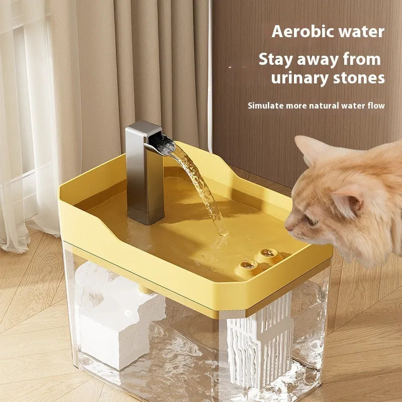 Automatic cat water fountain with circulating filtered water in matte grey transparent finish
