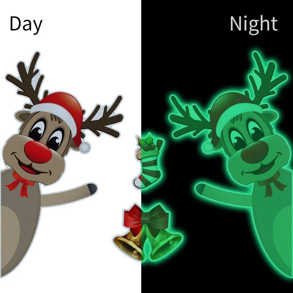 Christmas cartoon elk with bell design on magnetic luminous reflective bumper sticker for vehicle decoration