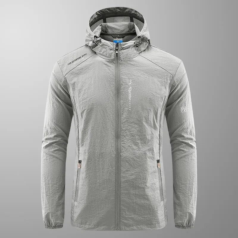Men's lightweight nylon summer jacket with hood in loose fit styling