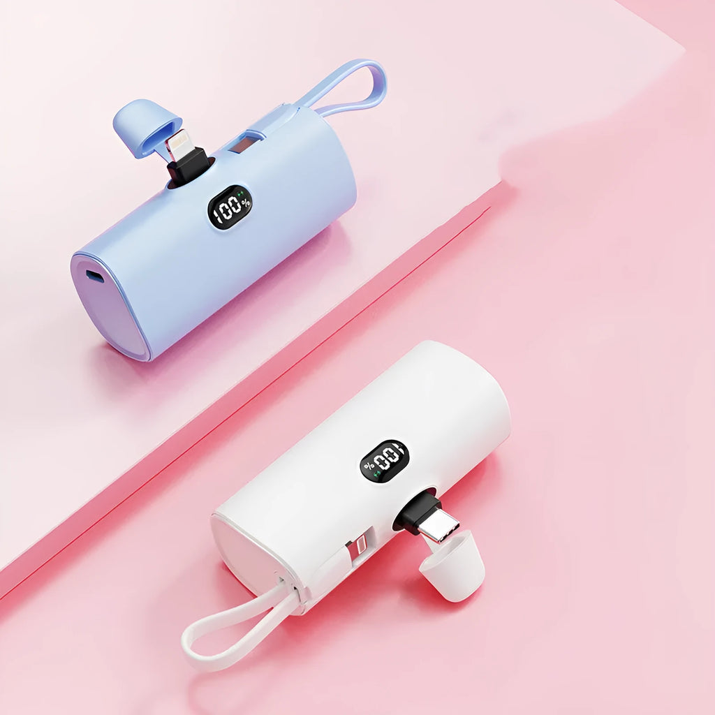 Capsule digital display wireless power bank with built-in plug in five colour options