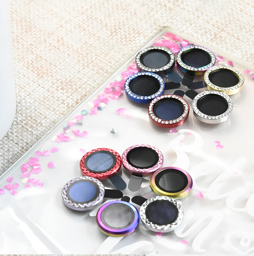 iPhone camera lens protection film with aluminum alloy ring and tempered glass in multiple colour options