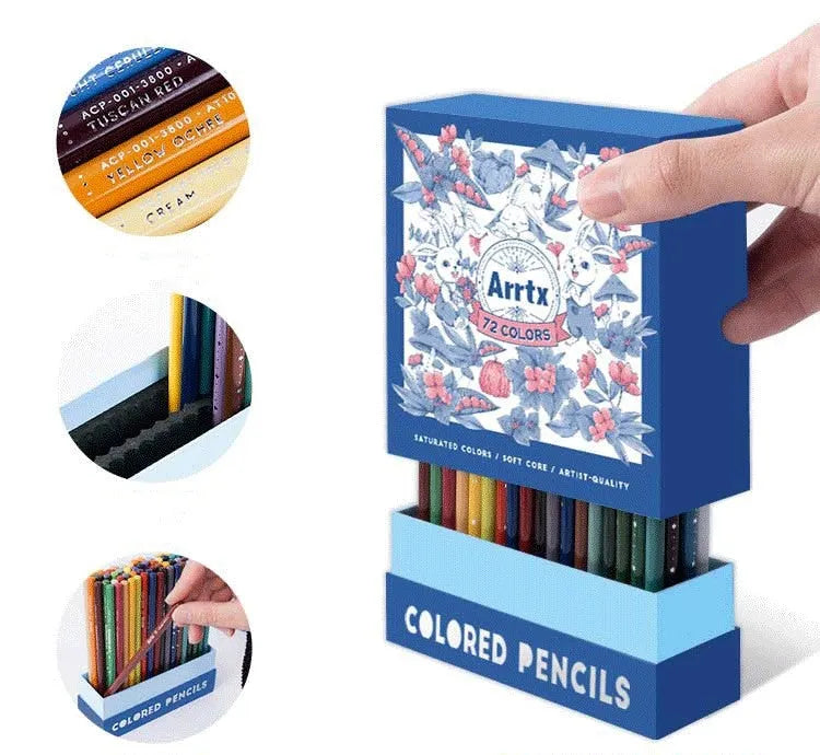 Boxed set of 72 or 126 soft-core coloured pencils with basswood barrels for drawing and sketching.