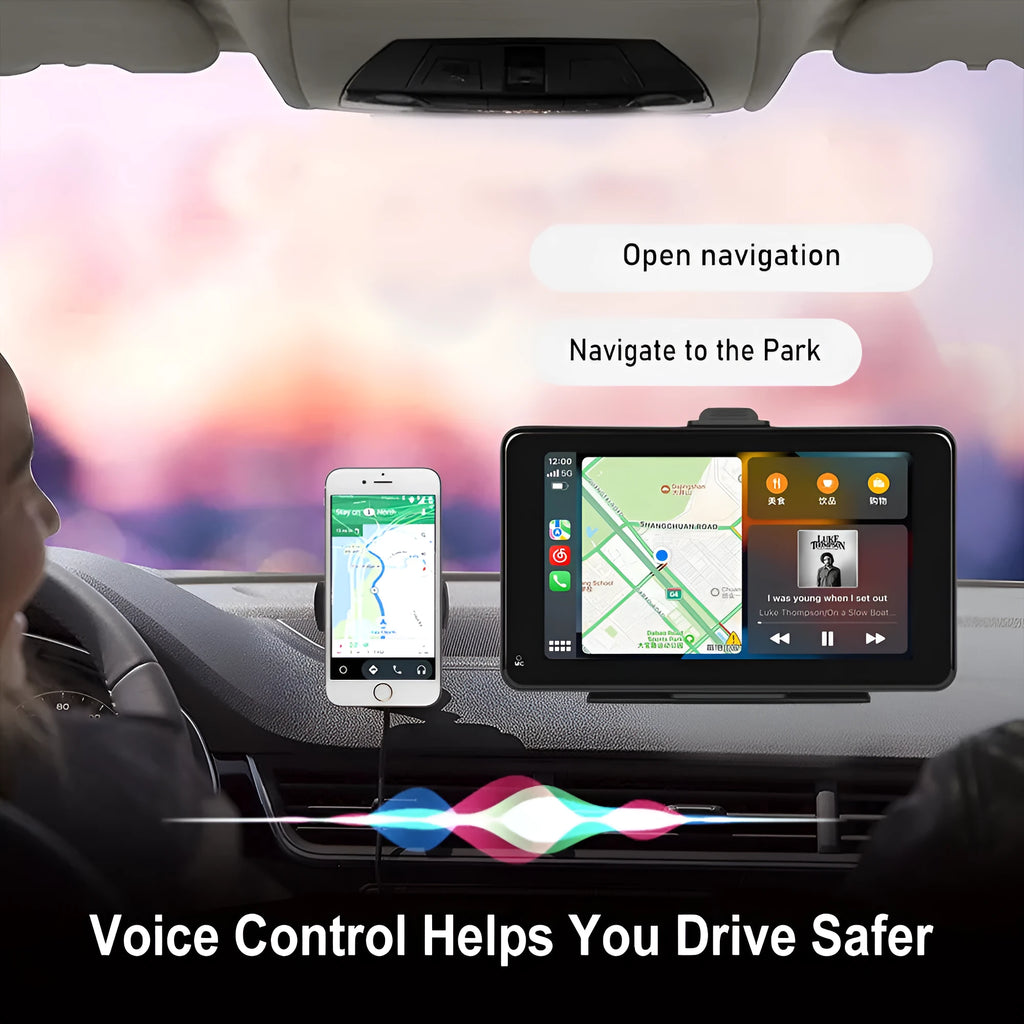 7-inch HD wired car smart screen player with universal mounting brackets and cigarette lighter plug