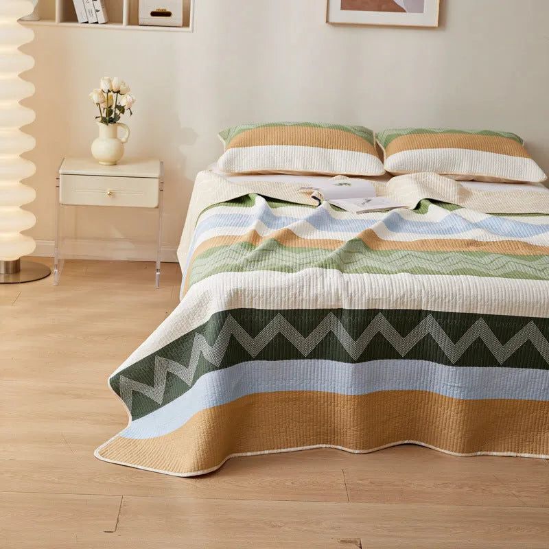 Pure cotton printed bed sheet set on 2.2 metre bed showing modern simplicity design