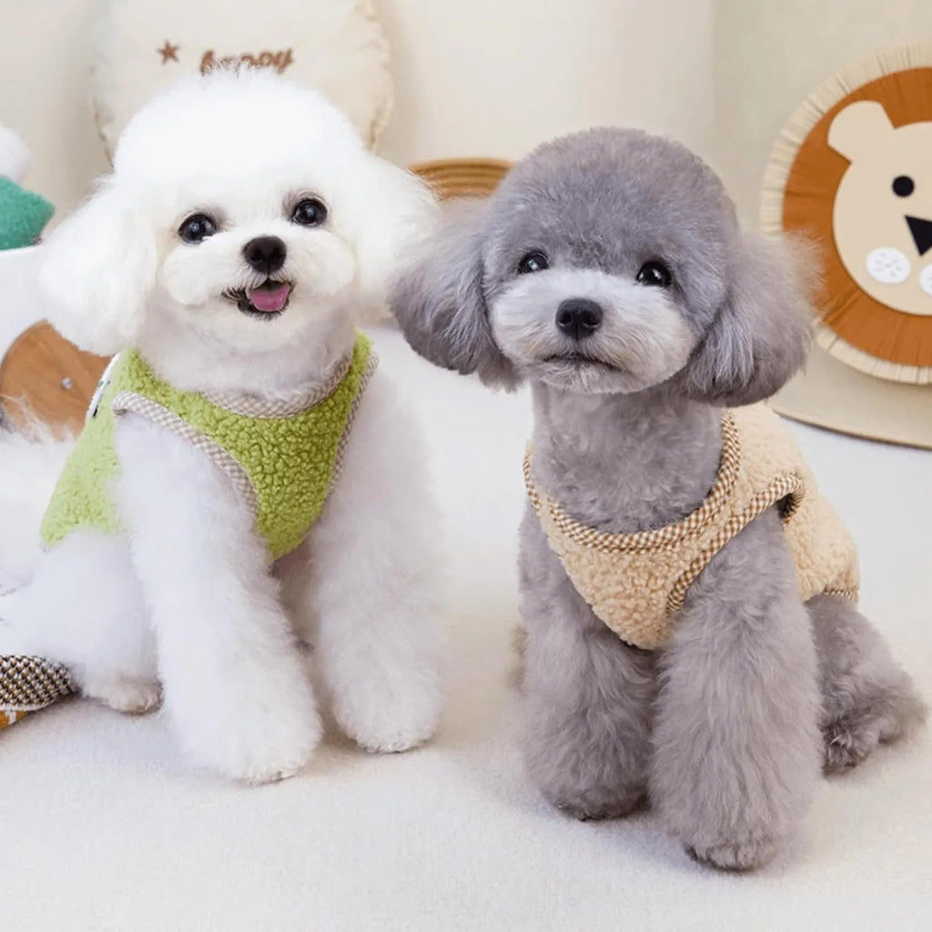 Green coral fleece dog sweatshirt vest with leash ring for small pets in autumn winter