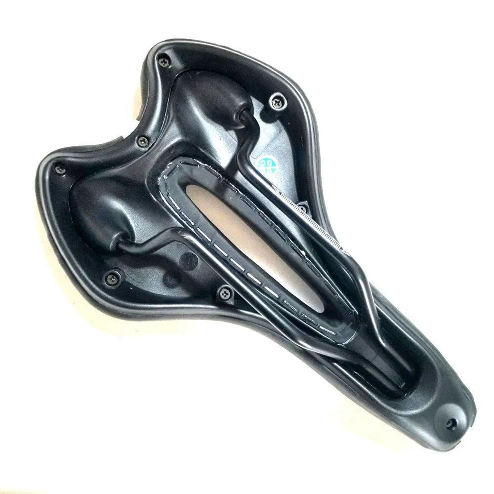 Bicycle saddle cushion with PU leather surface and silicone padding shown with included wrench and waterproof cover