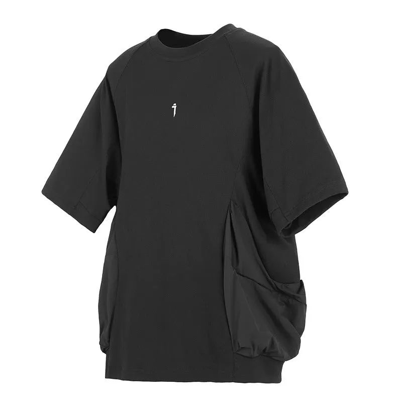 Men's loose cotton t-shirt with two large front pockets in black colour