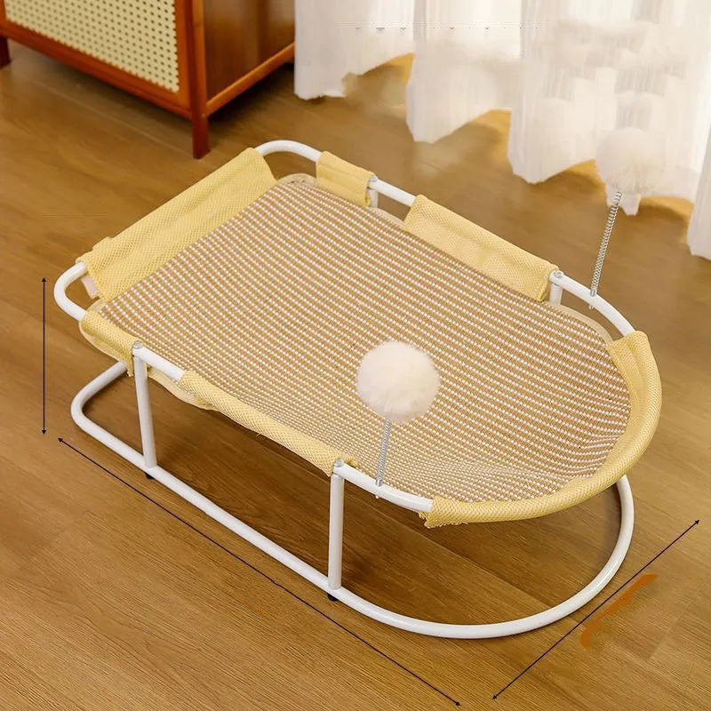 Large grey fabric kennel bed for cats and puppies with breathable bracket design.