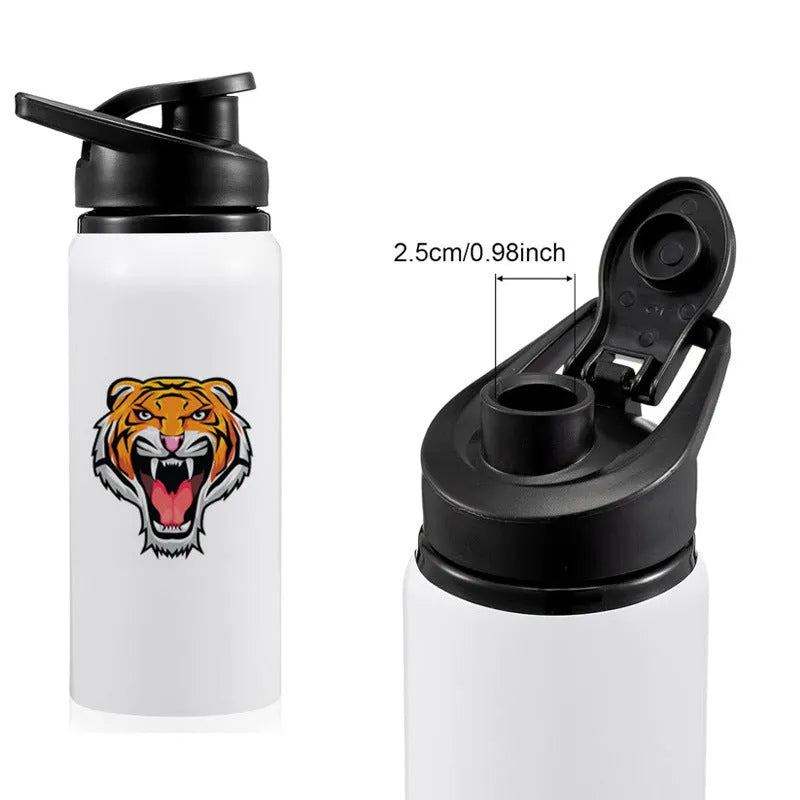 White aluminium sports water bottle for cycling with 600ml and 750ml capacity options