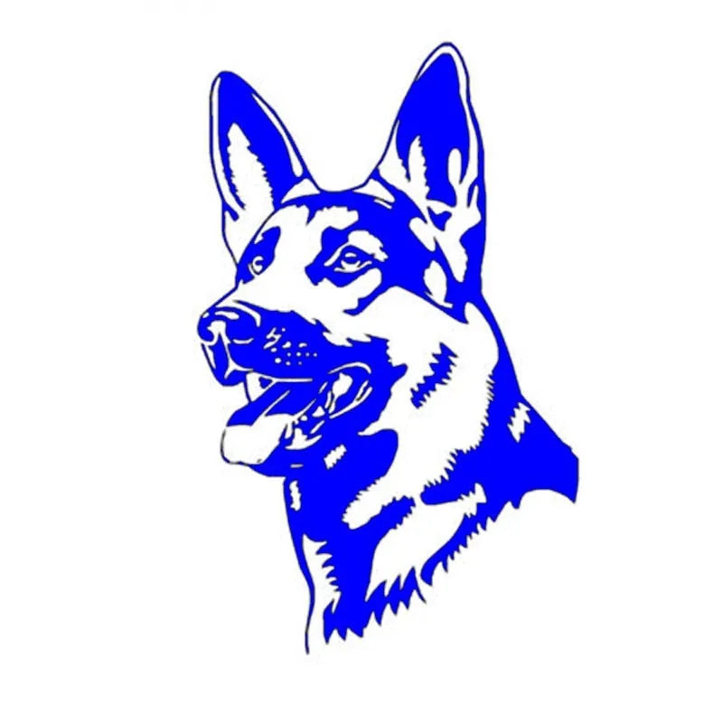 Reflective hunting dog car sticker showing Alsatian Shepherd design in silver white colour