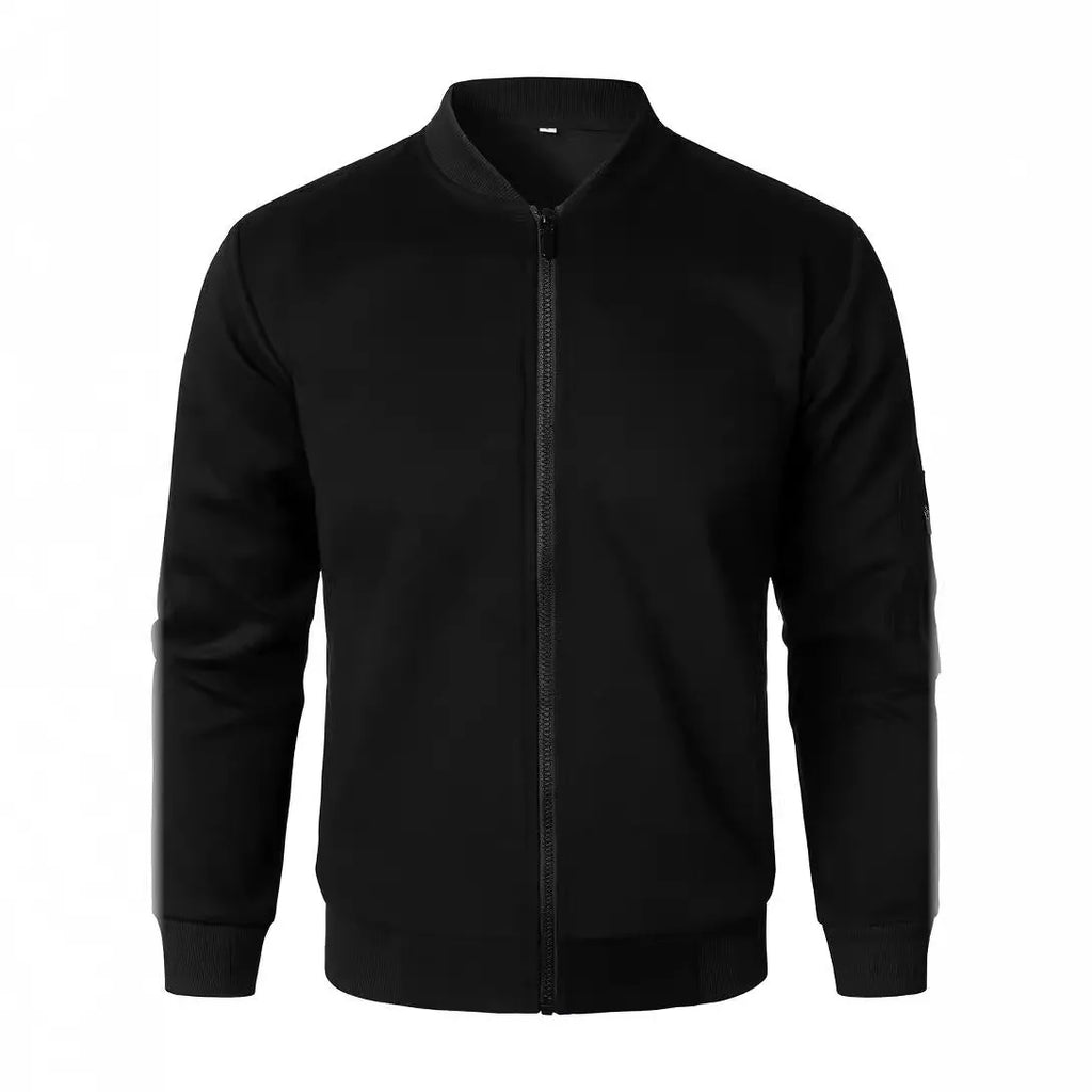 A man's loose-fit knitted jacket in blue, showing long sleeves and smart casual style.