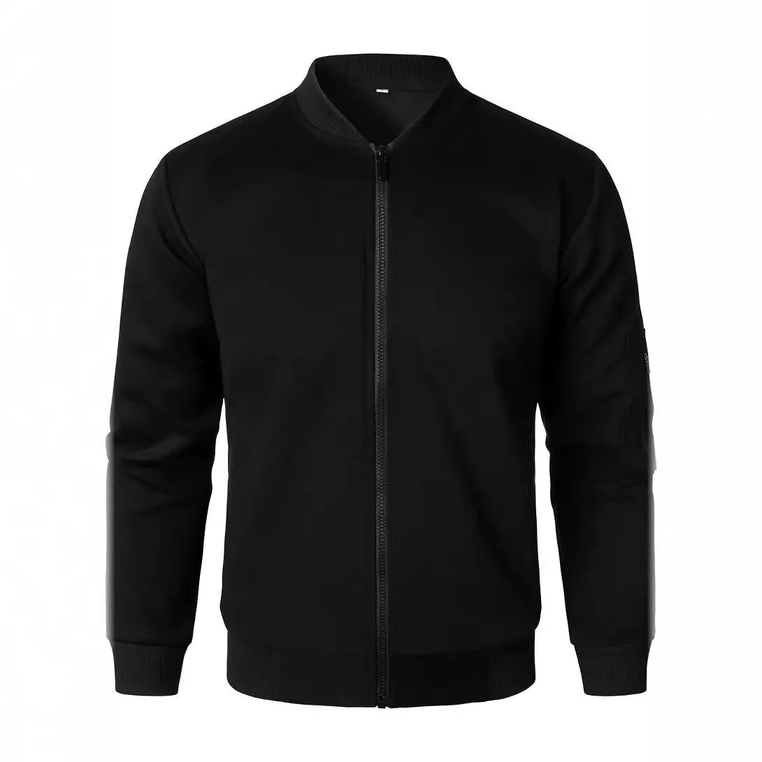 A man's loose-fit knitted jacket in blue, showing long sleeves and smart casual style.