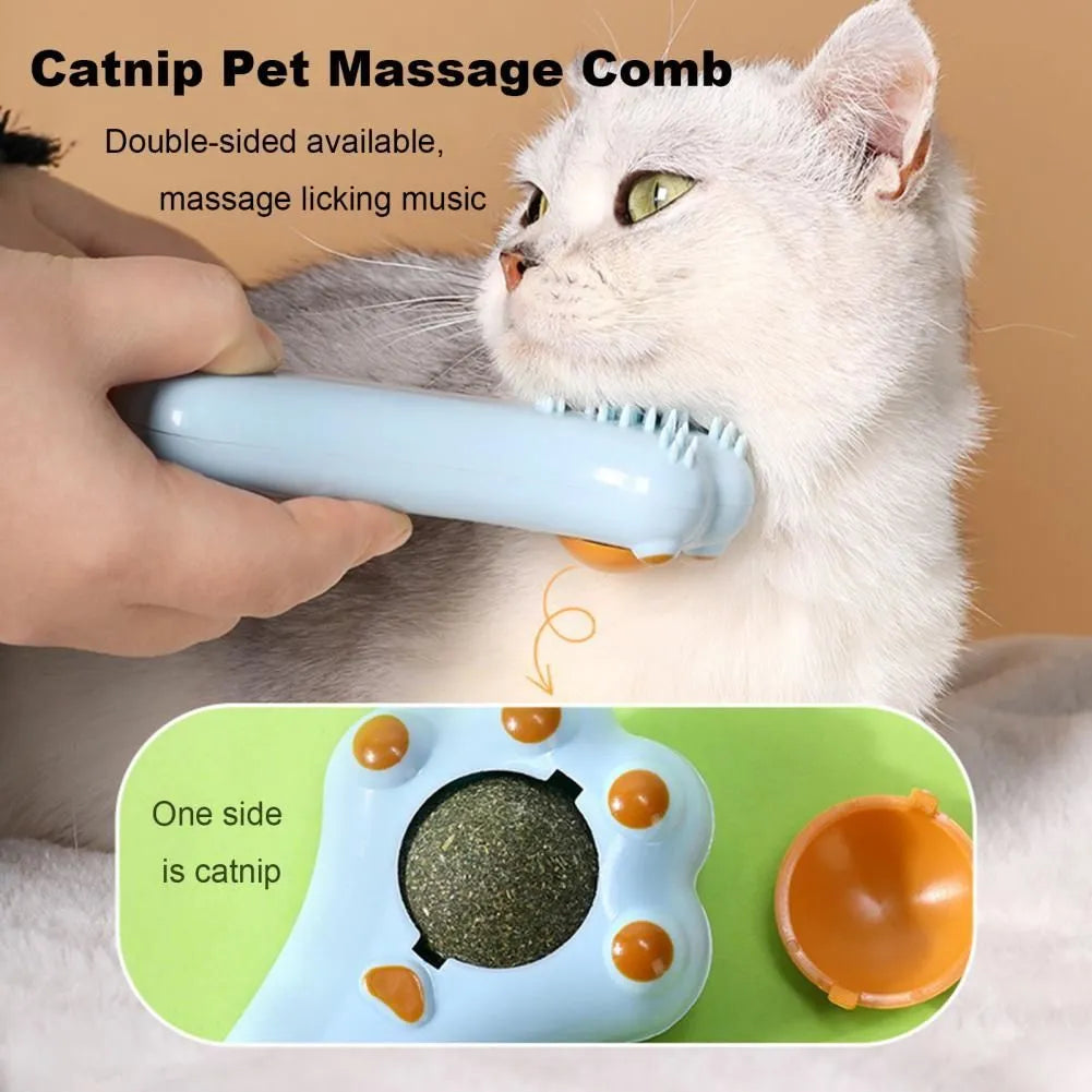 Dual-purpose cat massage comb and dental cleaning toy in assorted colours with rounded teeth
