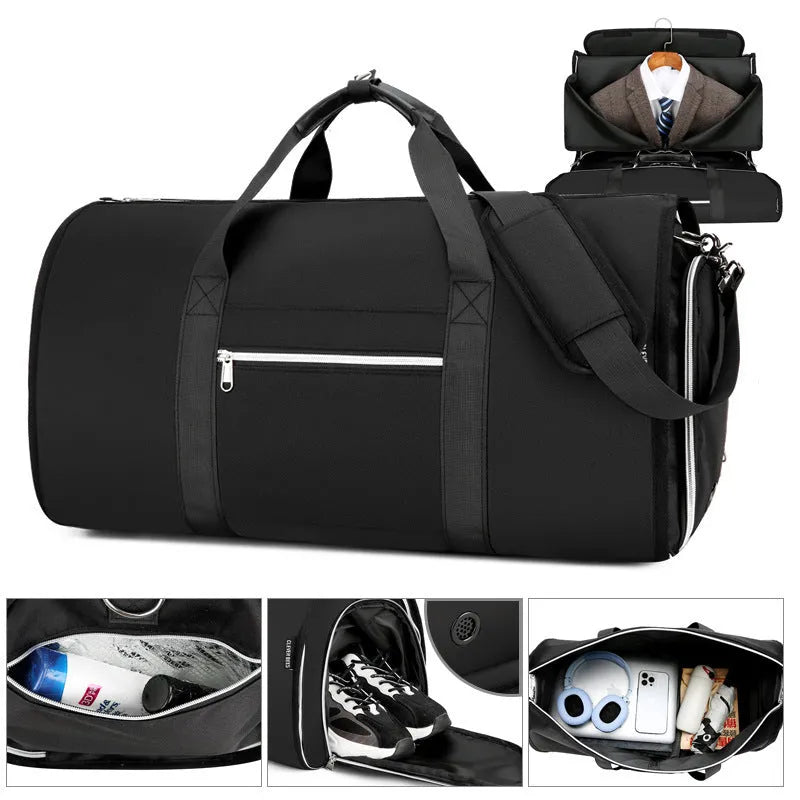 Oxford cloth business leisure storage sports bag in grey colour showing dry wet separation compartments
