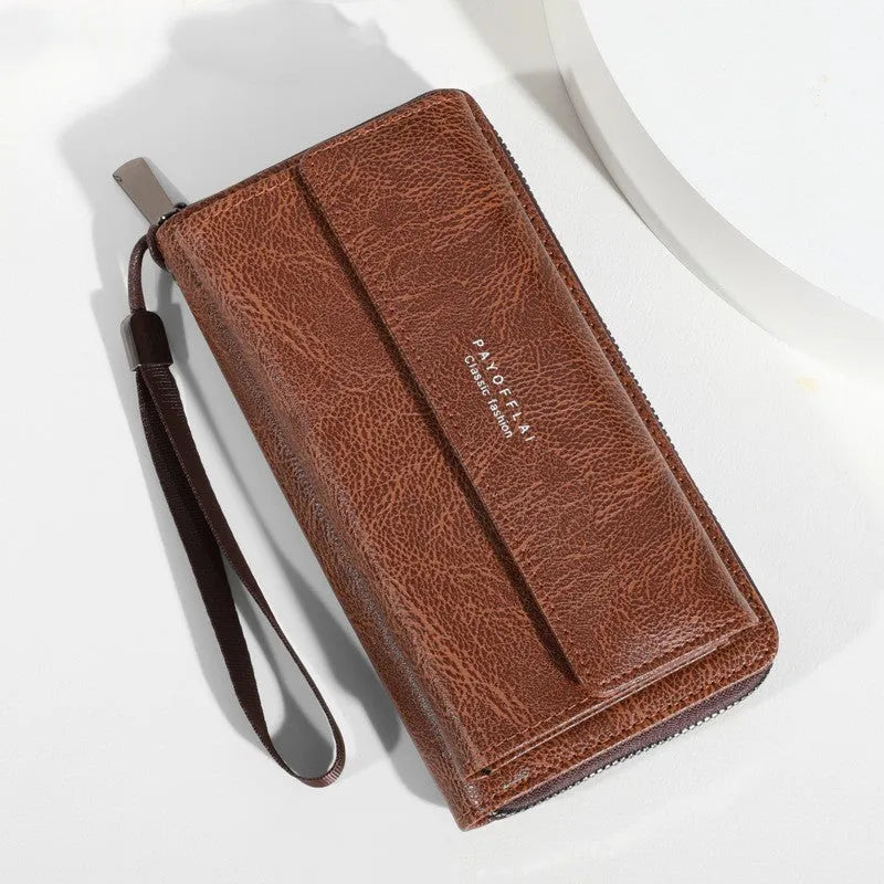 Men's casual PU wallet with multiple card slots in black, brown, or coffee colour