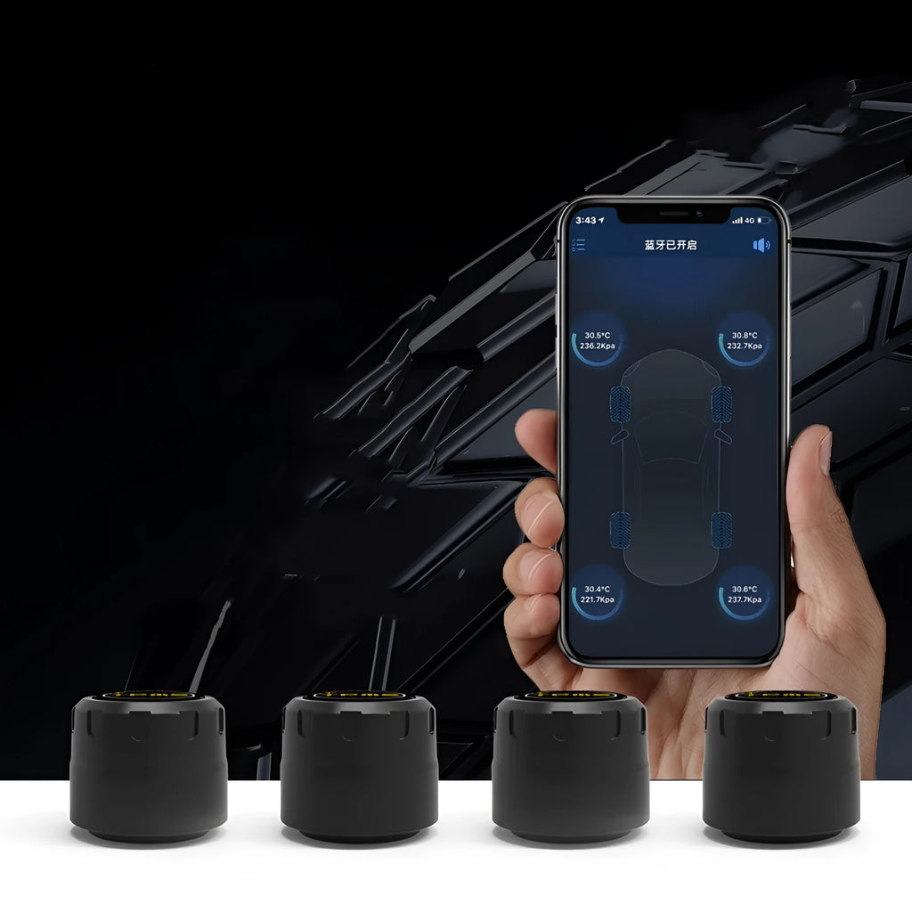 Bluetooth 5.0 automotive tyre pressure monitor system with four sensor units and installation tools